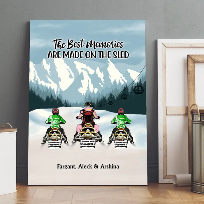 The Best Memories Are Made On The Sled - Personalized Gifts Custom Mom With Kids Canvas For Snowmobile Lovers