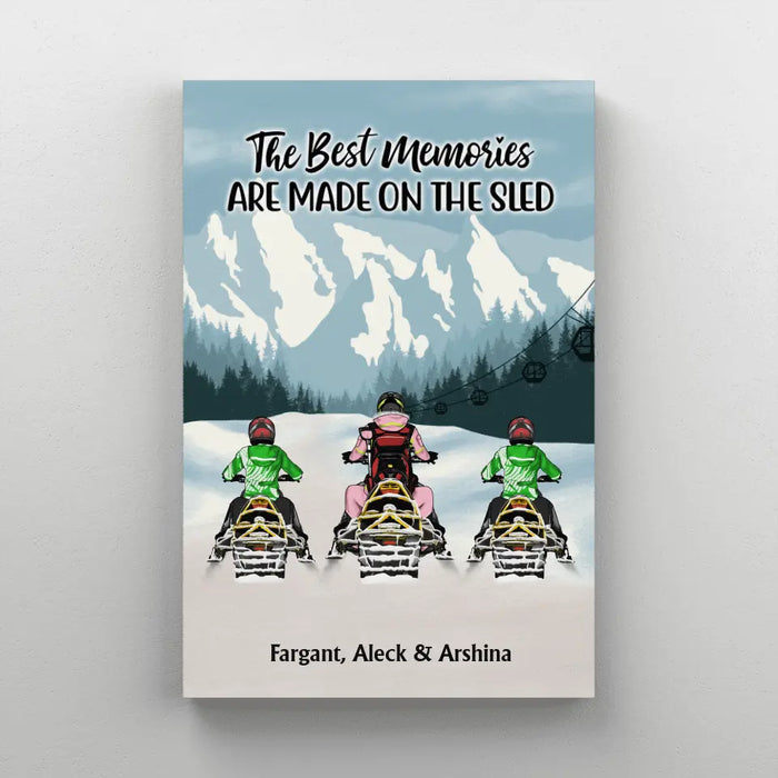 The Best Memories Are Made On The Sled - Personalized Gifts Custom Mom With Kids Canvas For Snowmobile Lovers