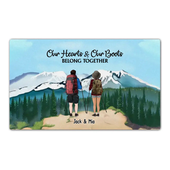 Our Hearts & Our Boots Belong Together - Personalized Gifts Custom Doormat for Couples, Hiking Lovers