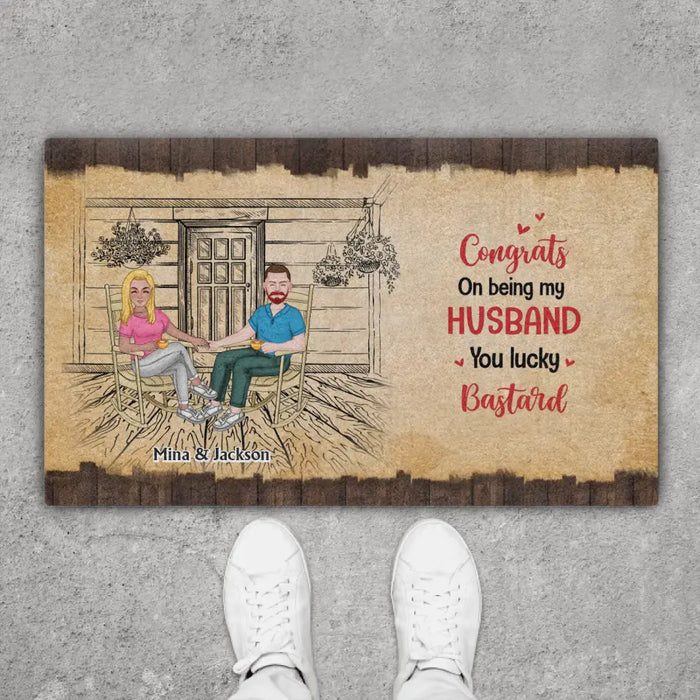 Congrats On Being My Husband You Lucky Bastard - Personalized Gifts Custom Doormat for Couples