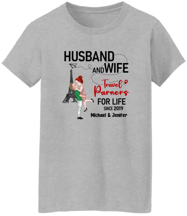 Husband And Wife Travel Partners For Life - Personalized Gifts Custom Shirt For Him Her, For Couples, Travelling Lovers