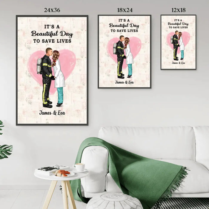 Together We Make The Best Team - Personalized Poster, Couple Portrait, Firefighter, EMS, Nurse, Police Officer, Military Couples