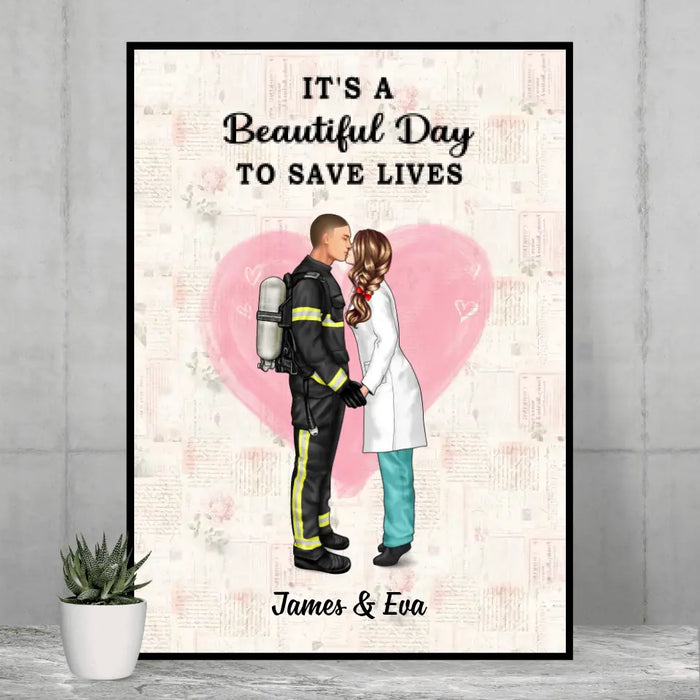 Together We Make The Best Team - Personalized Poster, Couple Portrait, Firefighter, EMS, Nurse, Police Officer, Military Couples