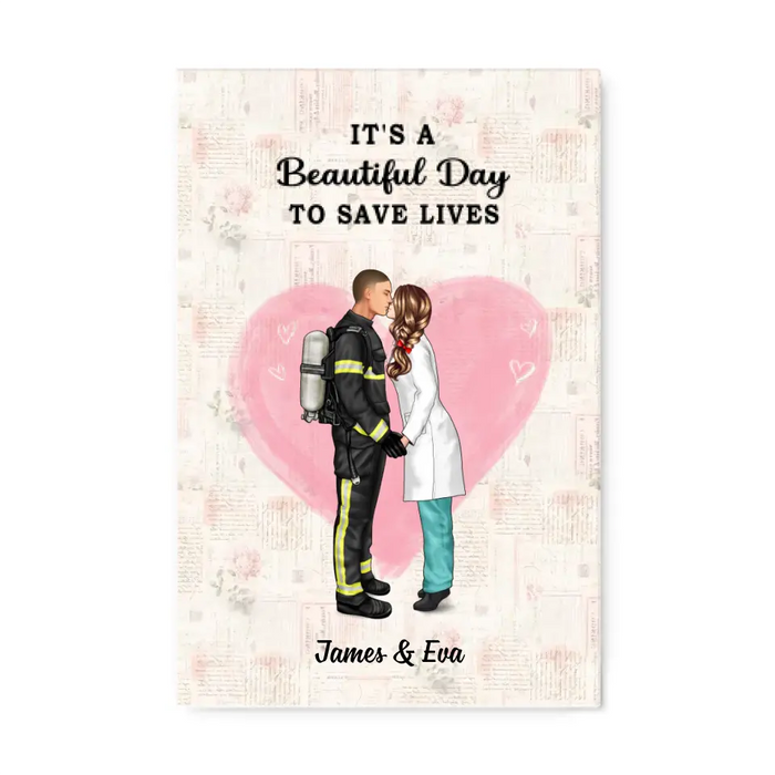 Together We Make The Best Team - Personalized Canvas, Couple Portrait, Firefighter, EMS, Nurse, Police Officer, Military Couples