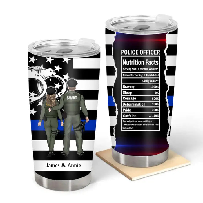 Police Officer Nutrition Facts -  Personalized Gifts Custom Couple Portrait Tumbler For Police Officers