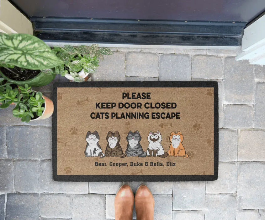 Please Keep Door Closed Cats Planning Escape - Personalized Gifts Custom Doormat for Cat Lovers, Cat Owners