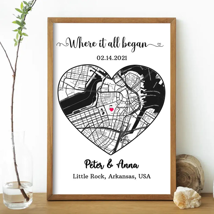 Where It All Began - Personalized Gifts Custom City Map Print Poster For Him Her Couples, First Date Memory Map