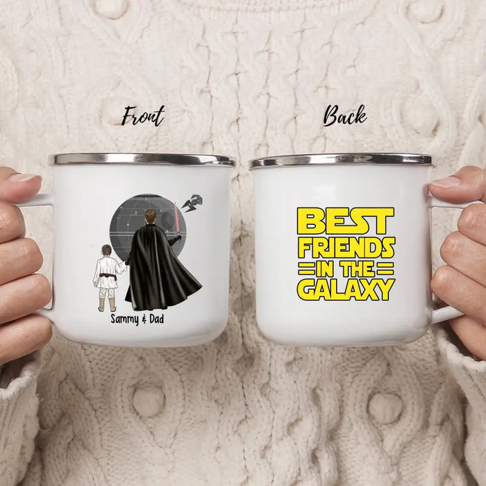 Best Friend in the Galaxy - Personalized Gifts Custom Dad and Daughters Enamel Mug for Dad, Father's Gift