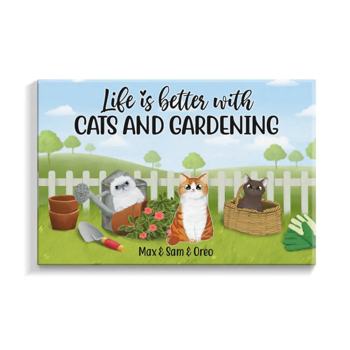 Personalized Canvas, Life Is Better With Cats and Gardening, Gift for Cat Lovers, Gardeners