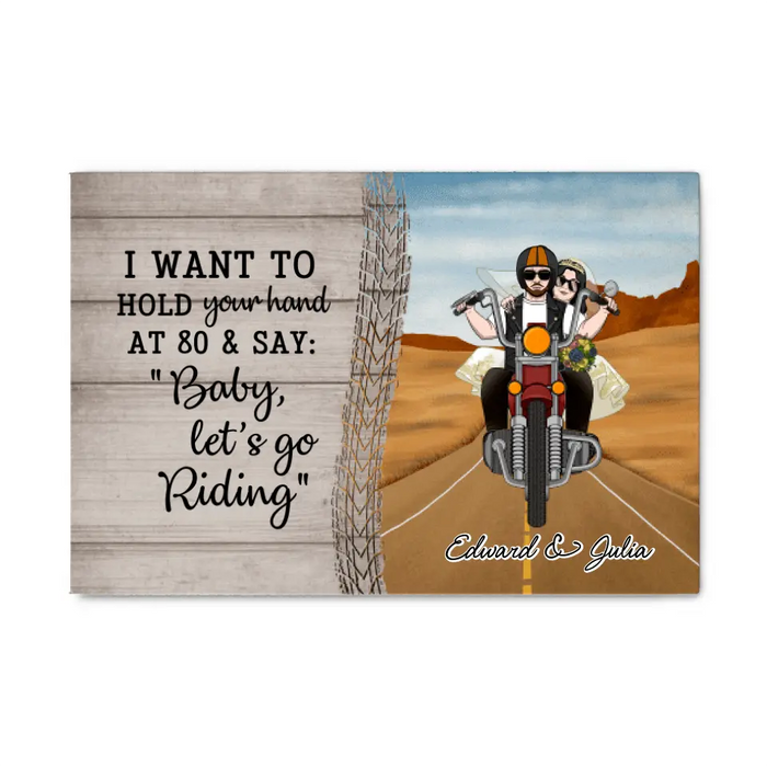 Personalized Canvas, Old Biker Couple Wedding Anniversary, Gift for Motorcycle Riders, Gift for Couple, Anniversary Gift