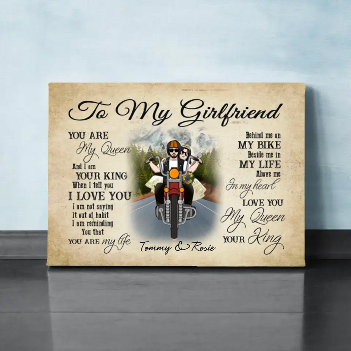 Personalized Canvas, Old Motorcycle Couple, Happy Wedding Anniversary, Gift for Her, Gift for Bikers, Couple