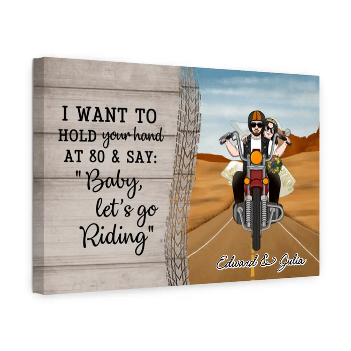 Personalized Canvas, Old Biker Couple Wedding Anniversary, Gift for Motorcycle Riders, Gift for Couple, Anniversary Gift