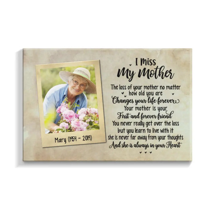Personalized Canvas, I Miss My Mother, In Memory Of Loving Mother, Memorial Gift For Loss Of A Mother