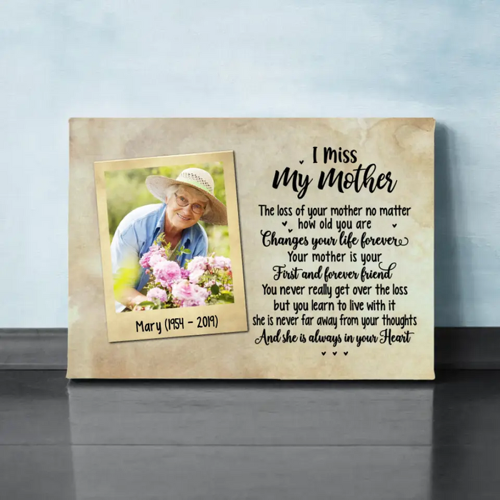 Personalized Canvas, I Miss My Mother, In Memory Of Loving Mother, Memorial Gift For Loss Of A Mother