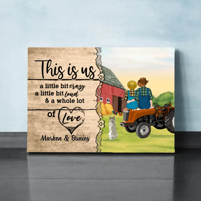 Personalized Canvas, Farming Couple On Tractor With Dogs, Gift For Farmers And Dog Lovers