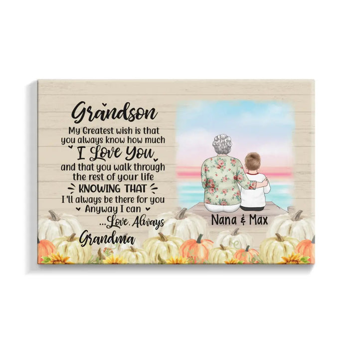 Personalized Canvas, To My Grandson, Autumn Theme, Thanksgiving Gift For Grandson
