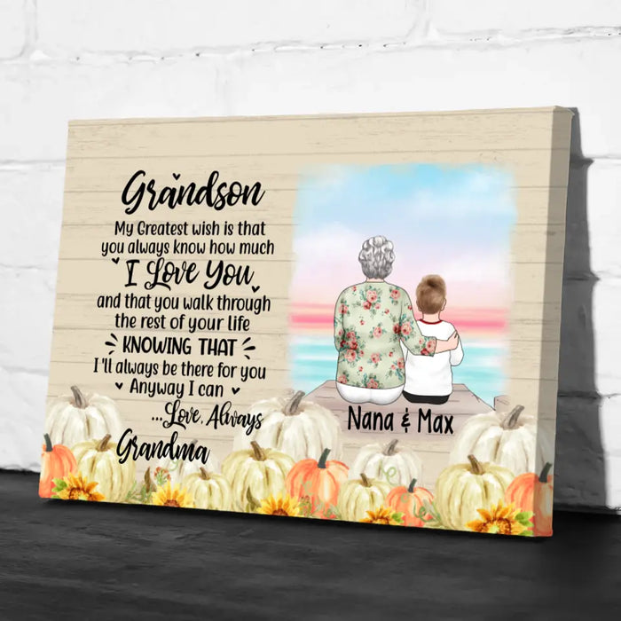 Personalized Canvas, To My Grandson, Autumn Theme, Thanksgiving Gift For Grandson