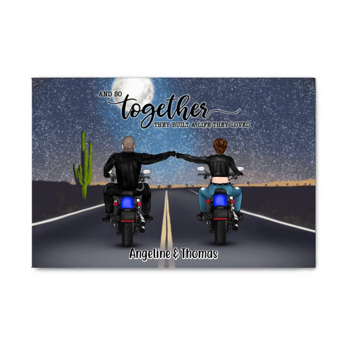 Personalized Landscape Canvas, Motorcycle Couple, Gift For Motorcycle Lovers