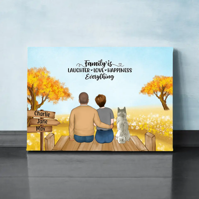 Personalized Canvas, Family Sitting Together On Beach and Garden, Gift for Whole Family