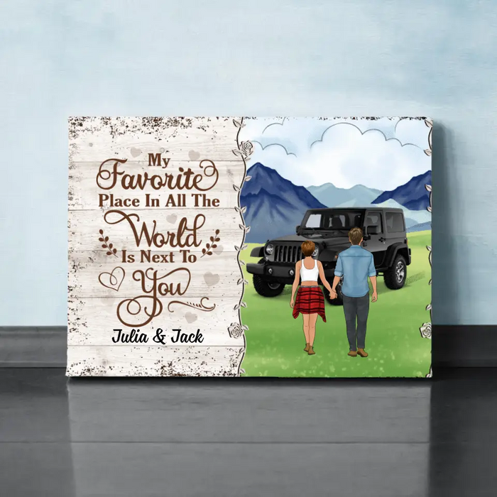 Personalized Canvas, Couple Holding Hands, Adventure Partners, My Favorite Place In All The World Is Next To You, Gift For Couples, Gift For Friends, Car Lovers