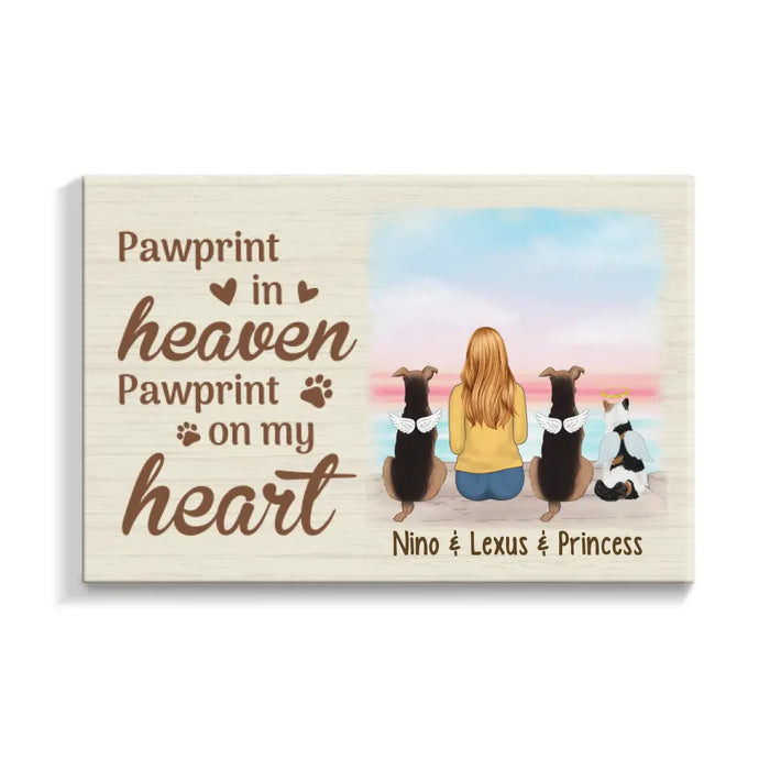 Personalized Canvas, Pawprint In Heaven Pawprint On My Heart, Memorial Gift For Dog Loss, Cat Loss, Gift For Pet Lovers