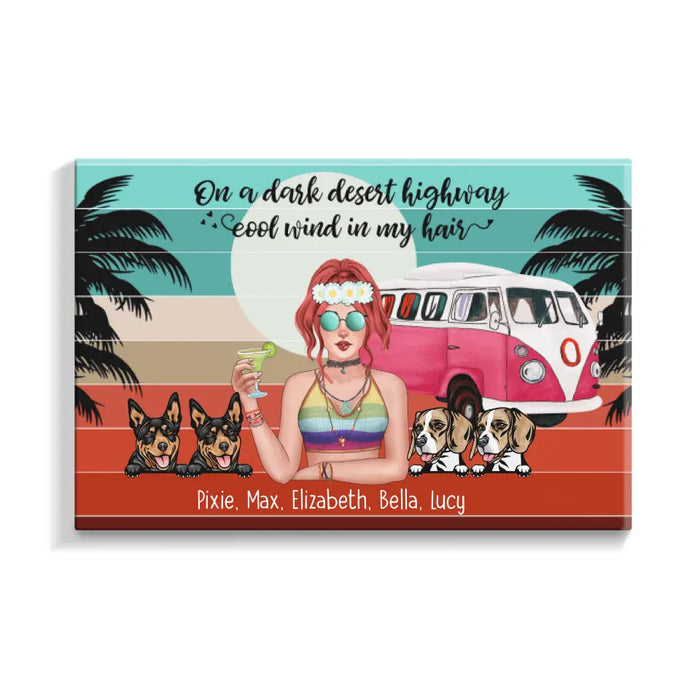 Personalized Landscape Canvas, Hippie Girl with Dogs Custom Gift For Dog and Hippie Lovers