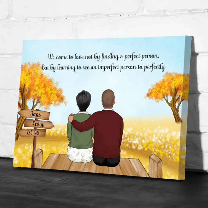 Personalized Canvas, Old Couple In Autumn, Anniversary Gift for Parents, Old Couple