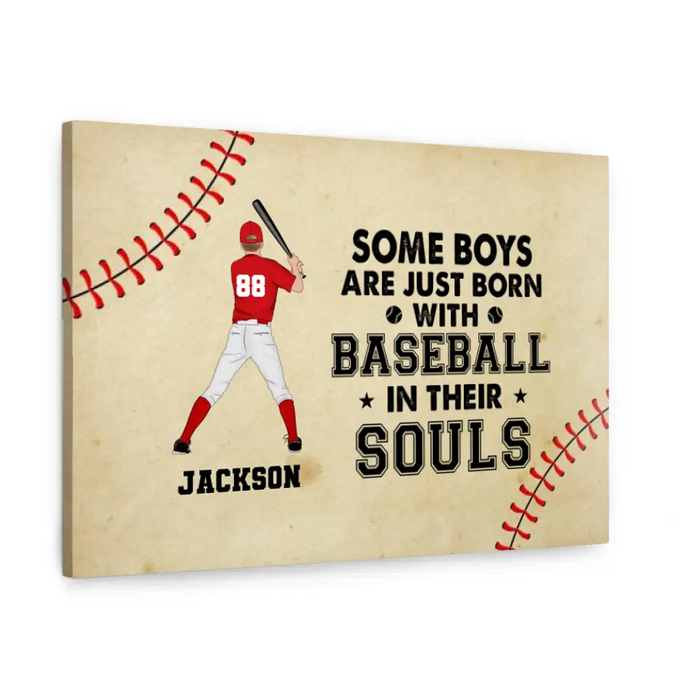 Personalized Canvas, Some Boys Are Just Born With Baseball In Their Souls, Gift For Baseball Sons, Grandsons