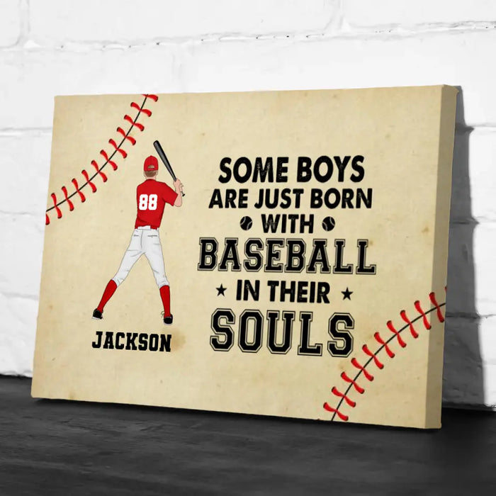 Personalized Canvas, Some Boys Are Just Born With Baseball In Their Souls, Gift For Baseball Sons, Grandsons