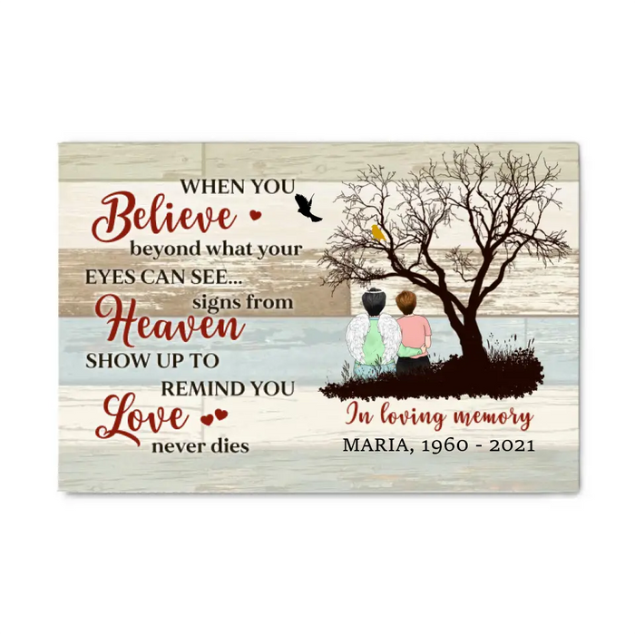 Personalized Canvas, In Loving Memory, Love Never Dies, Memorial Gifts For Lost Of Mom, Remembrance Gifts