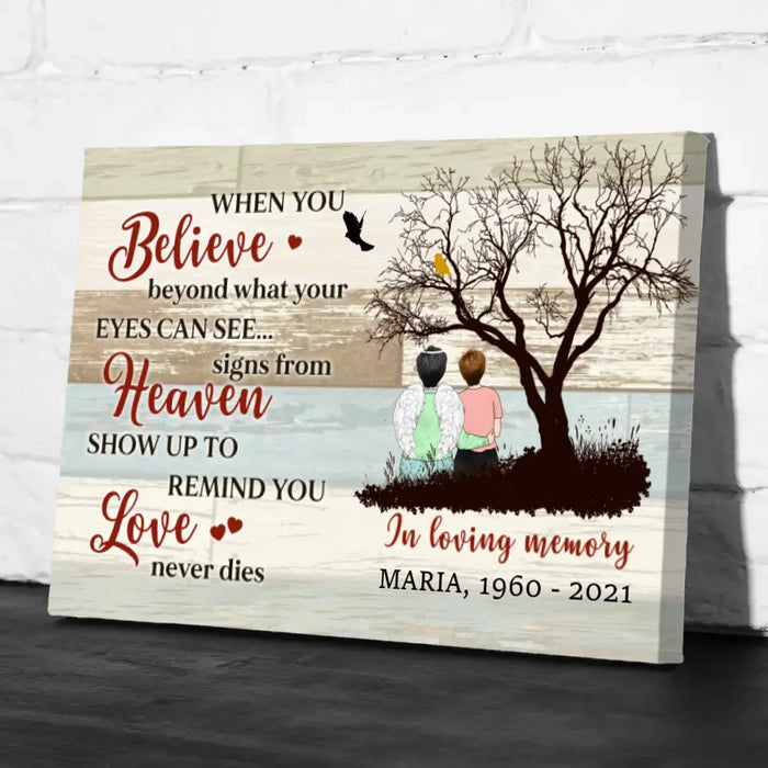 Personalized Canvas, In Loving Memory, Love Never Dies, Memorial Gifts For Lost Of Mom, Remembrance Gifts