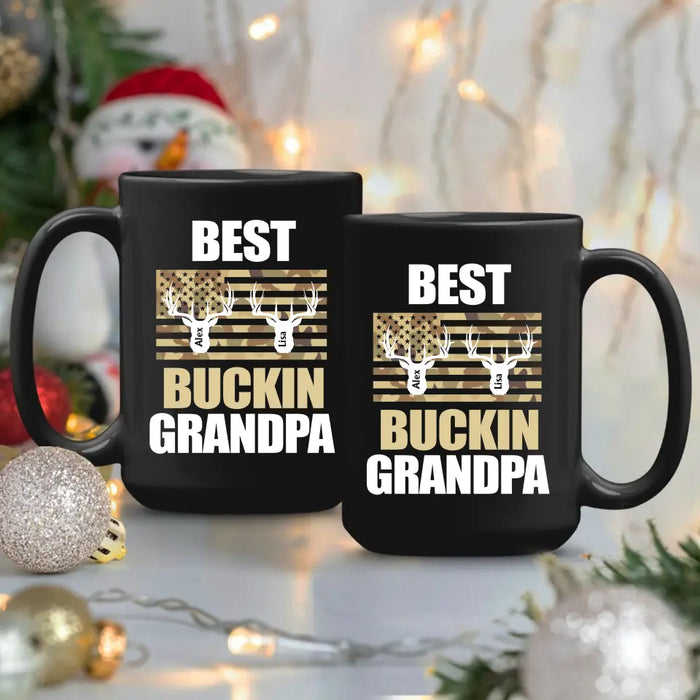 Best Buckin Grandpa - Personalized Gifts Custom Hunting Black Mug for Grandpa, Hunting Lovers