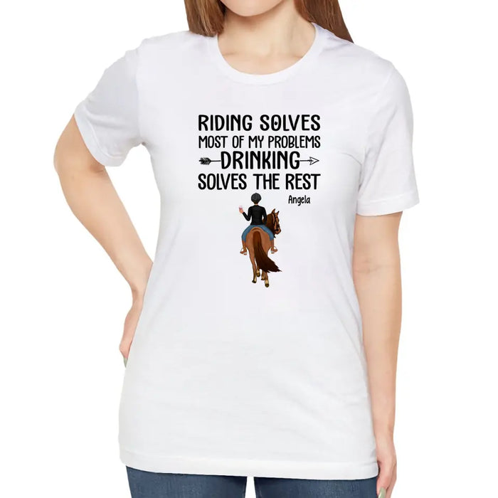 Personalized T-shirt, Girls Riding Horse and Drinking, Gift for Horse Lovers & Friends