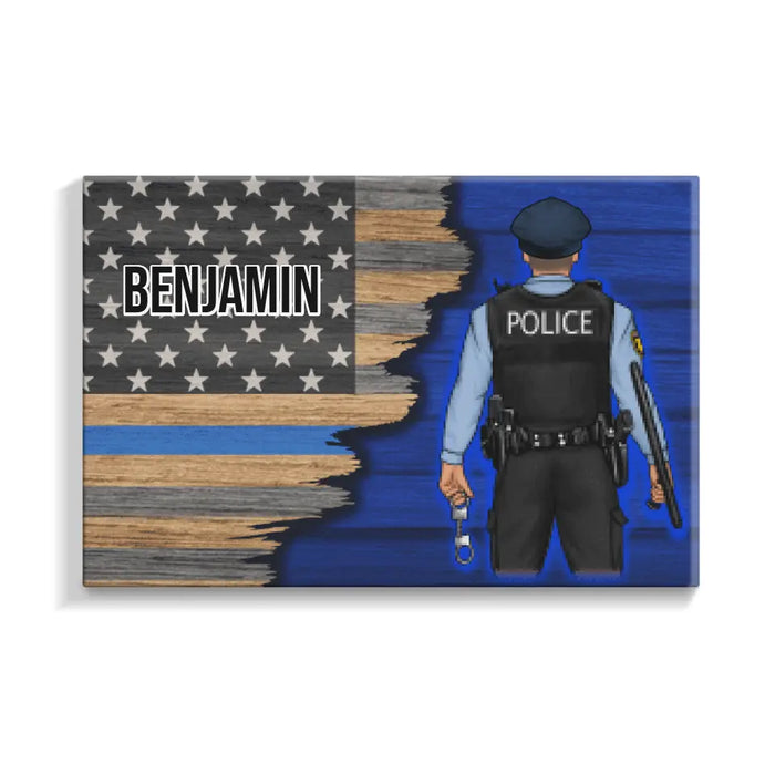 Personalized Canvas, Thin Line Blue American Flag, Gift For Police Officers