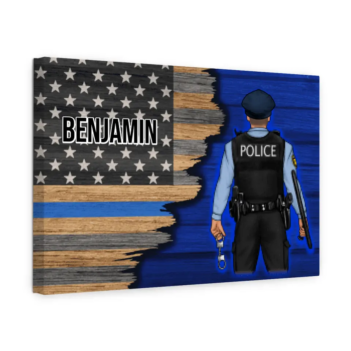 Personalized Canvas, Thin Line Blue American Flag, Gift For Police Officers