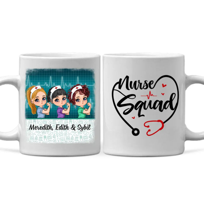 Up To 3 Chibi Nurse Squad - Personalized Mug For Her, Coworkers, Nurse