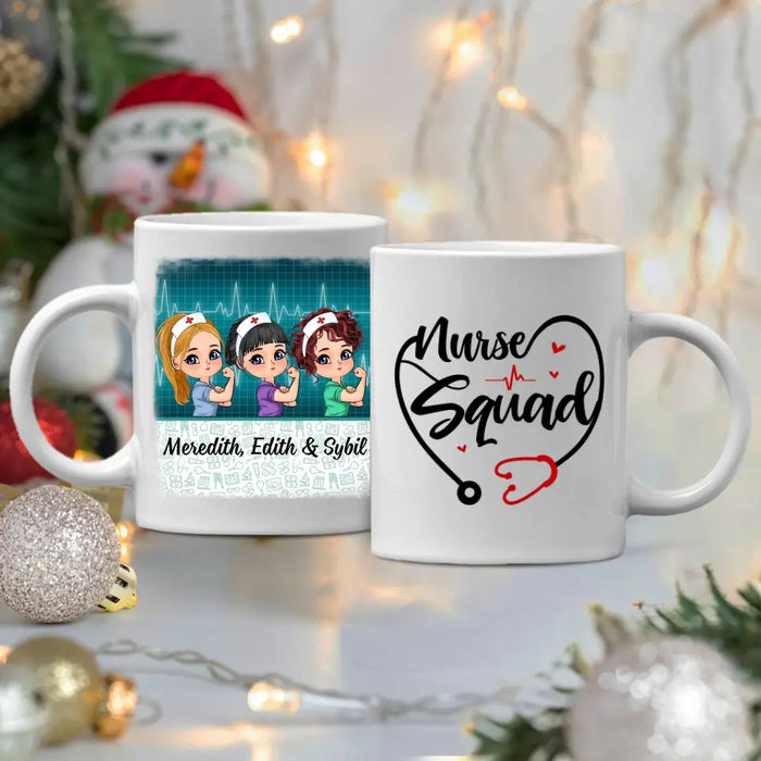 Up To 3 Chibi Nurse Squad - Personalized Mug For Her, Coworkers, Nurse