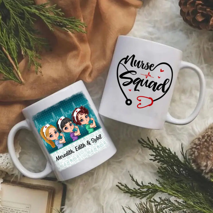 Up To 3 Chibi Nurse Squad - Personalized Mug For Her, Coworkers, Nurse