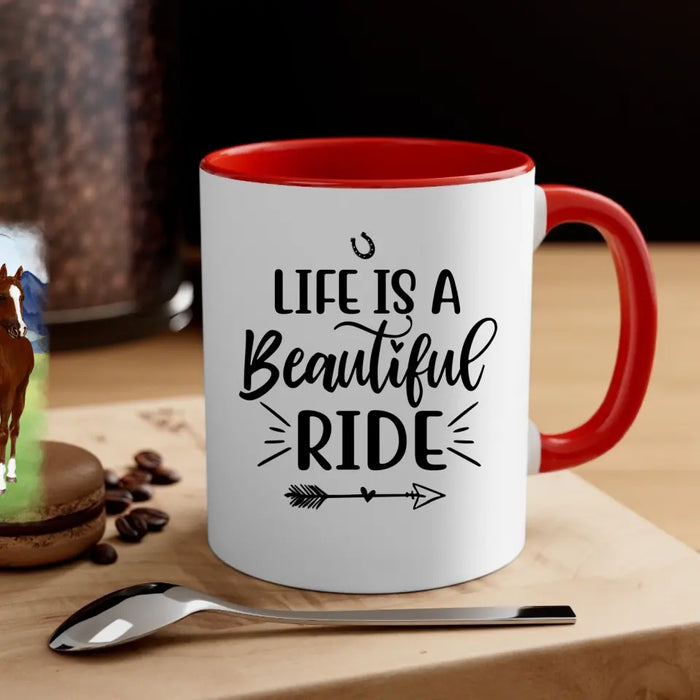 Personalized Mug, Up To 3 Girls, Life Is A Beautiful Ride, Chibi Sisters Drinking, Gift For Sisters, Friends, Horse Riding Lovers