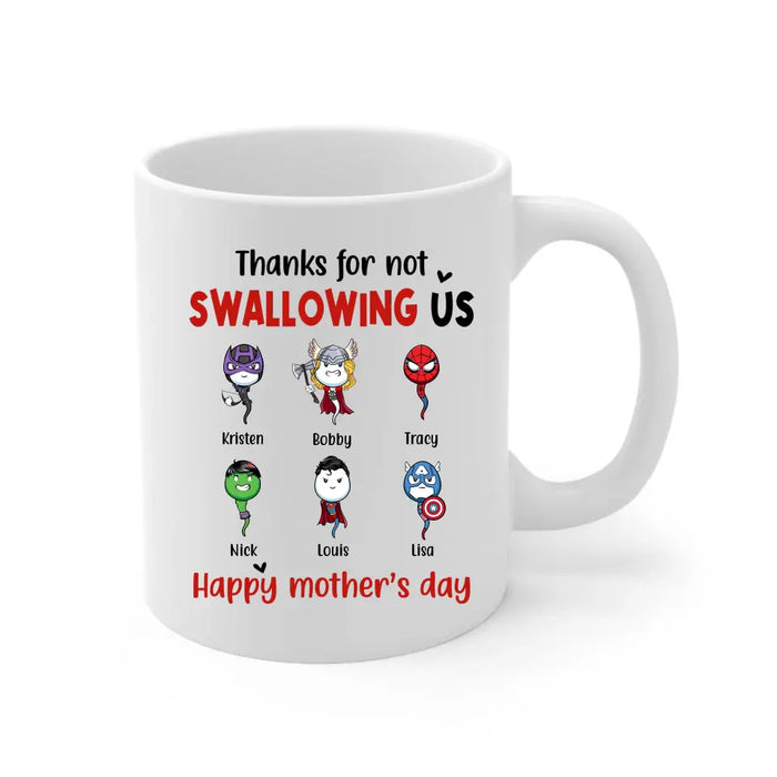 Thanks for Not Swallowing Us - Personalized Gifts Custom Superheroes Mug for Mom, Funny Mother's Day Gift