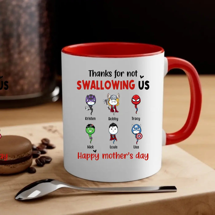 Thanks for Not Swallowing Us - Personalized Gifts Custom Superheroes Mug for Mom, Funny Mother's Day Gift