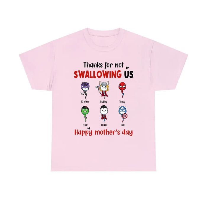 Thanks for Not Swallowing Us - Personalized Gifts Custom Superheroes Shirt for Mom, Funny Mother's Day Gift