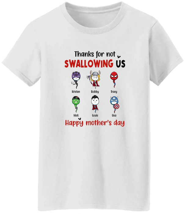 Thanks for Not Swallowing Us - Personalized Gifts Custom Superheroes Shirt for Mom, Funny Mother's Day Gift