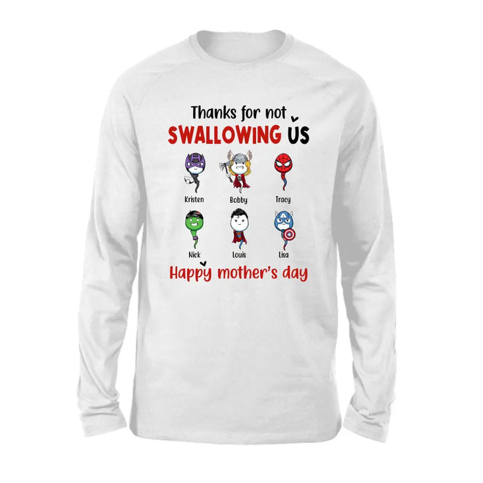 Thanks for Not Swallowing Us - Personalized Gifts Custom Superheroes Shirt for Mom, Funny Mother's Day Gift