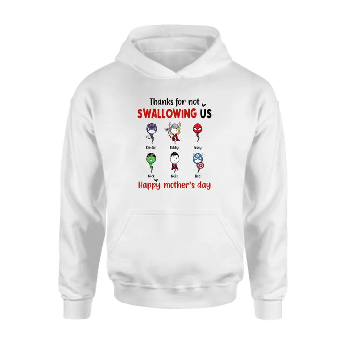 Thanks for Not Swallowing Us - Personalized Gifts Custom Superheroes Shirt for Mom, Funny Mother's Day Gift