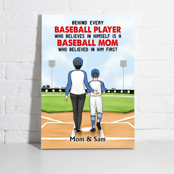 Behind Every Baseball Player Baseball Mom - Personalized Canvas, Baseball Softball Mom Gift, Baseball Lovers, Softball Lovers