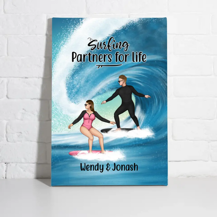 Personalized Canvas, Surfing Couple Sideview Custom Gift For Surfers