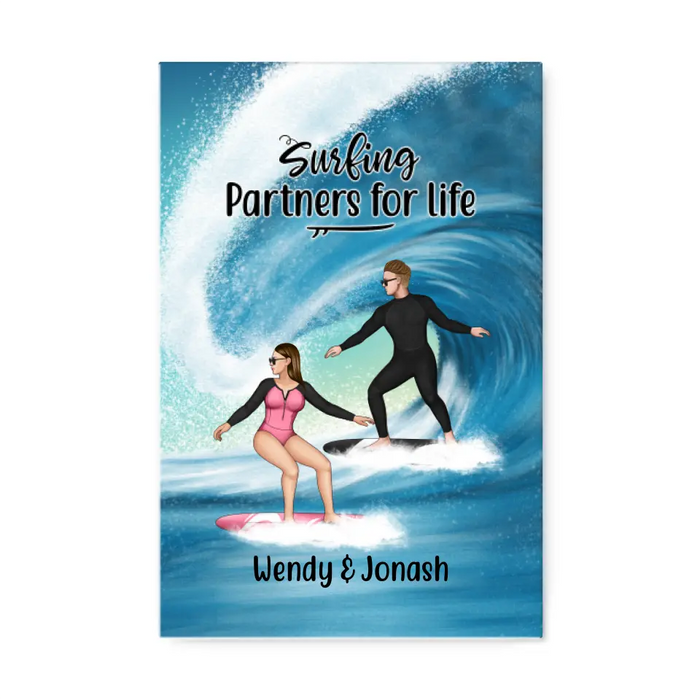 Personalized Canvas, Surfing Couple Sideview Custom Gift For Surfers