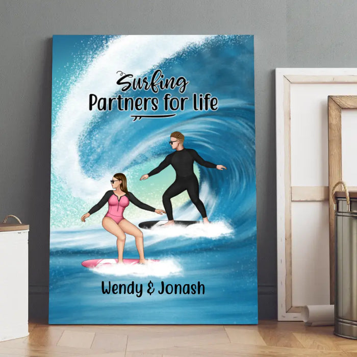 Personalized Canvas, Surfing Couple Sideview Custom Gift For Surfers