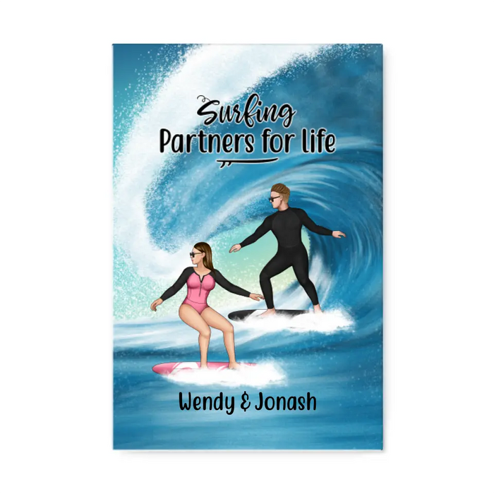 Personalized Canvas, Surfing Couple When You Pass Through The Waters I Will Be With You Custom Gift For Surfers